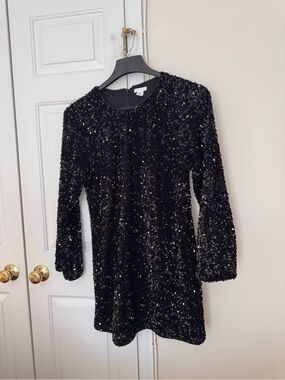 H&M Black Sequin Long Sleeve Mini Dress